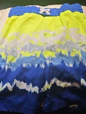 Boy's Swim Shorts in Blue and Neon Yellow